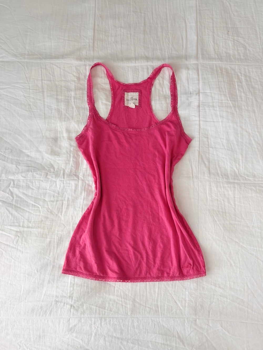 Vintage Y2K Hollister Hot Pink Racerback Lace Trim Tank Top Size L
